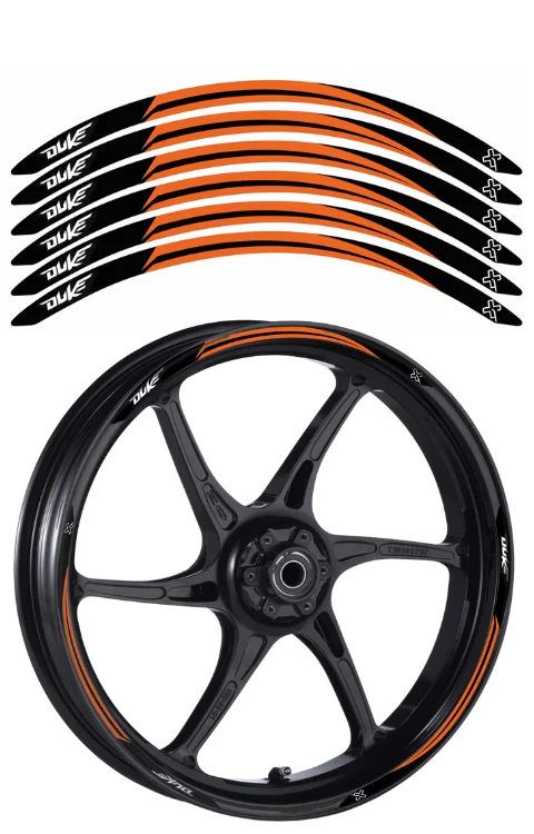 Alloy Wheel Radium Sticker Compatible with Duke 125/200/390 | Printed In Premium Radium With FPF(Fade Protection Film), Water Proof, Precut Sticker, Pack Of 12